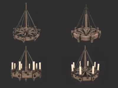 Medieval Environment Props 3 Chandeliers Pack Low-poly 3D model