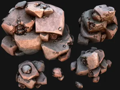 Stones and Rocks Iron Ore Mineral Low-poly 3D model