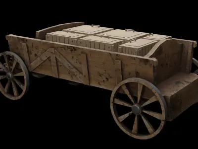 Medieval Horse cart  Low-poly 3D model