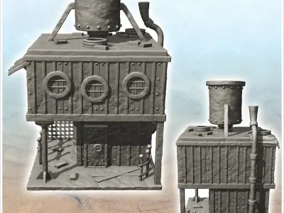 Steel survival base with large overhanging chimney -1- 3D print model