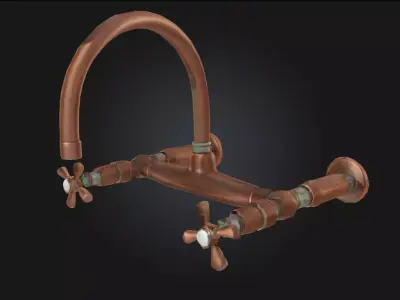 Antique Brass Faucet Vintage Fixture with Ornate Design  3D model