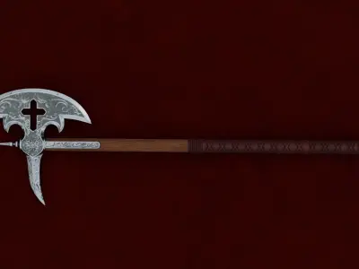 Low Poly Medieval Battle Axe with stump 3D Model PBR 3D model Low-poly 3D model