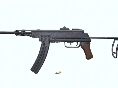 K50M North Vietnamese SMG Low-poly PBR Low-poly 3D model