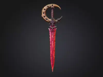 Infernal Crescent Blade Fantasy Game Ready 3D Sword Low-poly 3D model