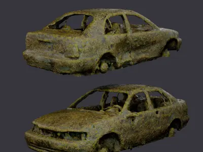 Apocalyptic Damaged Destroyed Vehicle Car Game Ready 04 Low-poly 3D model