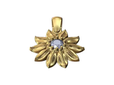 Ribbed diamond solitaire flower pendant charm 3D print model