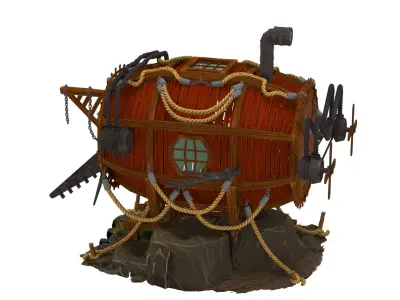 red submarine high-poly 3D model