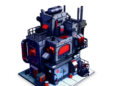 SciFi Industrial Building Modular Kit Low-poly 3D model