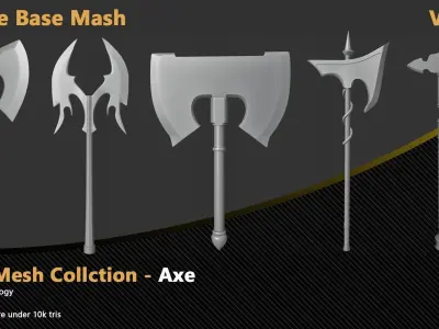 26 Axe Base Mesh - VOL 01 - Clean UV and Topology  Low-poly 3D model
