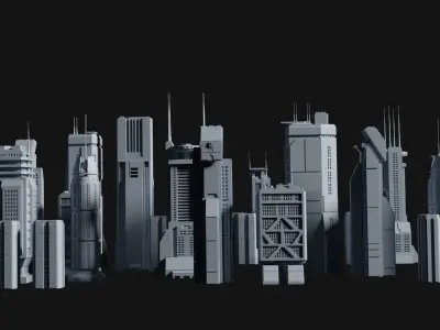 Sci-Fi building dressing kitbash PACK -  4 Low-poly 3D model