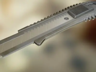 Box Cutter Lowpoly Stainless Steel - Gameready - PBR Textures Low-poly 3D model