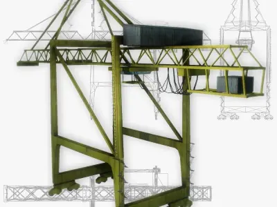 Port crane yellow 2 low poly Low-poly 3D model