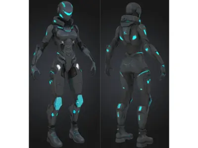 Futuristic Female Warrior Low-poly 3D model