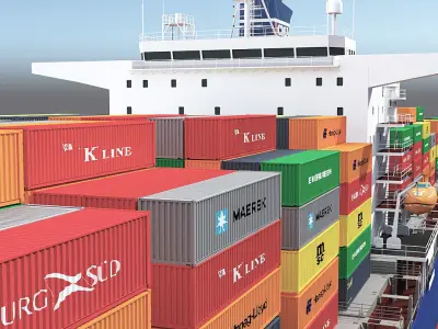 Two Cargo Ships Low-poly 3D model