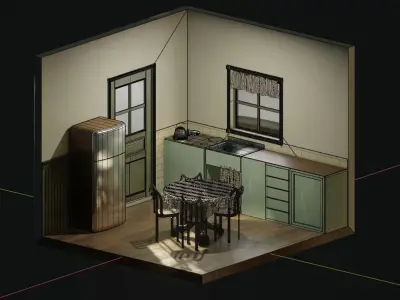 isometric interior dinning room 3D model