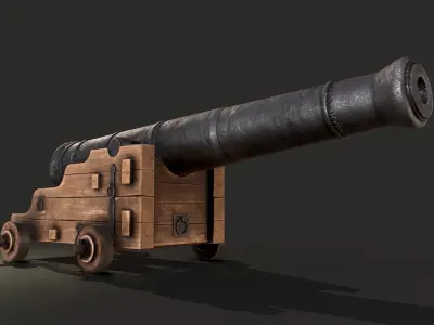 Old Iron Naval Cannon Low-poly 3D model