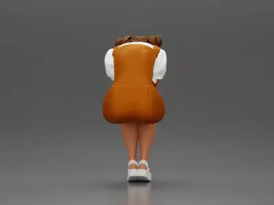 Crying girl sitting low in orange dress with head in hands 3D print model