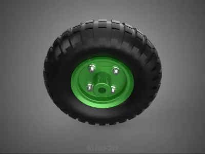 PNEUMATIC RUBBER WHEEL TIRE RIM TREAD TYRE HUB CART LUG GREEN 3D model