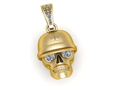 Golden Skull with Military Helmet and Diamond Eyes Pendant 3D print model