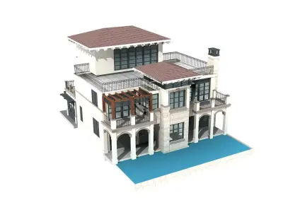 Villa house with pool 3D model purchase