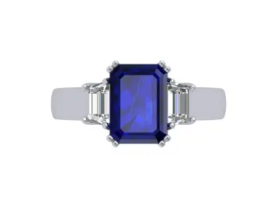 Emerald 3 Stone Art Deco Ring 3D print model shop