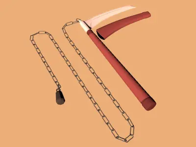 kusarigama 3D model chain with axe 3D model