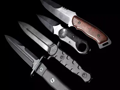 Tactical 5 knife pack Low-poly 3D model
