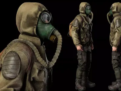 Post apocalyptic survivor 1 Game ready low poly character Low-poly 3D model