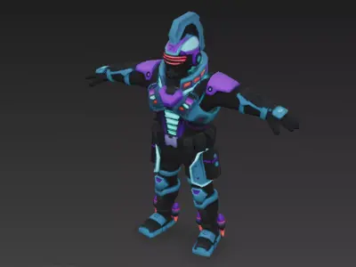 Cartoon Cyberpunk Rigged Mercenary 3D Model Low-poly 3D model