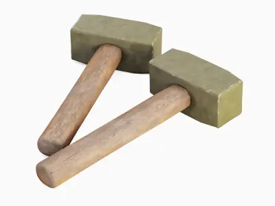 Industrial Wooden Hammer 05 Low-poly 3D model
