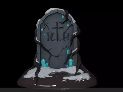 Stylized Frozen Grave Tombstone Game Ready - AI Low-poly 3D model