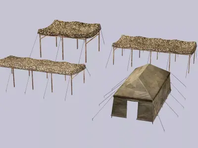 Military Exclusive Blender Tent Set Low Poly 3D Model Low-poly 3D model