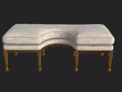 Classic Curved Upholstered Bench 3D model