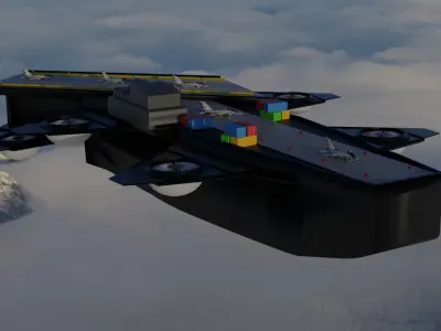 Flying Military Ship Low-poly 3D model