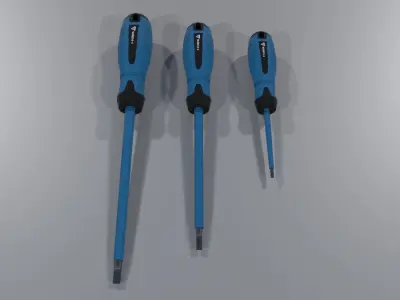 Flathead screwdriver set PBR Low-poly 3D model