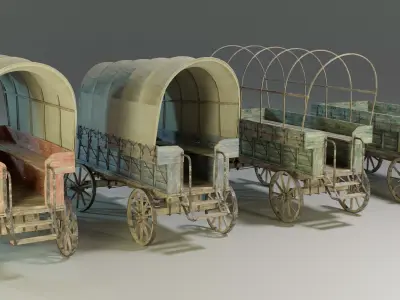 Wooden Medieval Carriage PBR Game Ready Low-poly 3D model