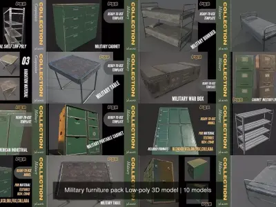 Military furniture pack Low-poly 3D model