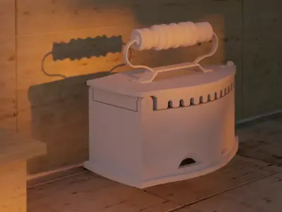 Iron Box with Wooden Handle 3D model