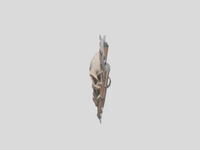 Skull Shield Wooden Carving Low-poly 3D model