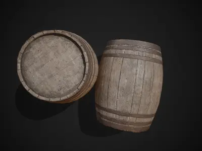 PBR Old Wooden Barrel Low-poly 3D model