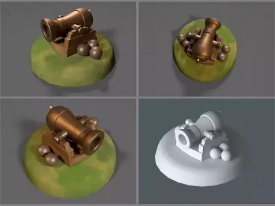 Simple game-ready Cannon Low-poly 3D model