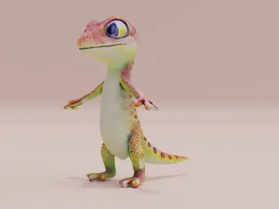 Gecko Reptile T-pose Low High Poly Character Low-poly 3D model
