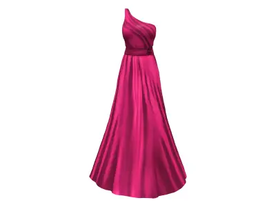 One Shoulder Gown Dress with Train Low-poly 3D model