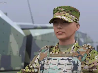 Female Soldier Wearing Bulletproof Vest 3D model