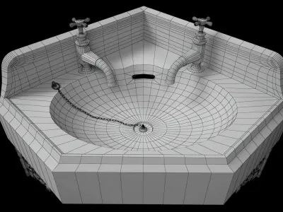 Old Corner Sink Wash Basin Low-poly 3D model