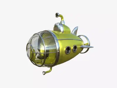 Submarine Cartoon A04 Yellow Metal - Sub Watercraft Vehicle Low-poly 3D model