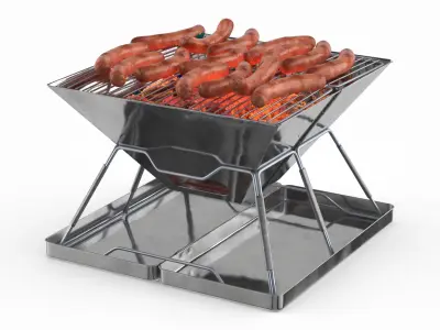 Portable BBQ Grill with Food 3D model