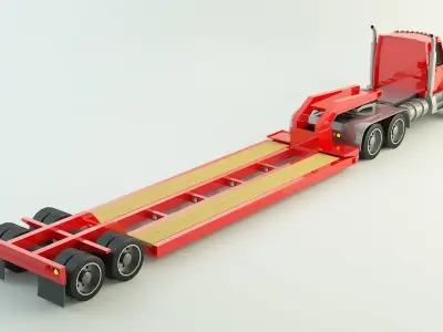 Low Poly Lowboy Trailer and Truck 3D model