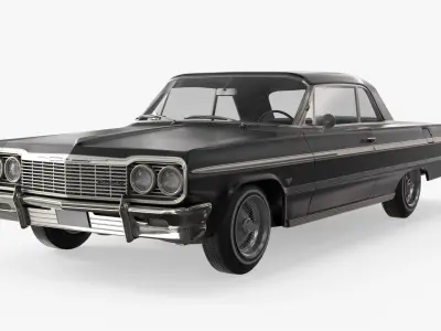 Two-Door Coupe Chevrolet Impala 1964 Lowrider Black Rigged 3D model