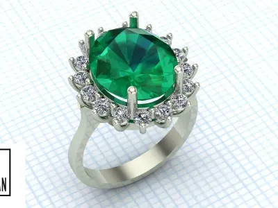 Antique sapphire ring -Entourage ring - Stl file - 3D Model  3D print model
